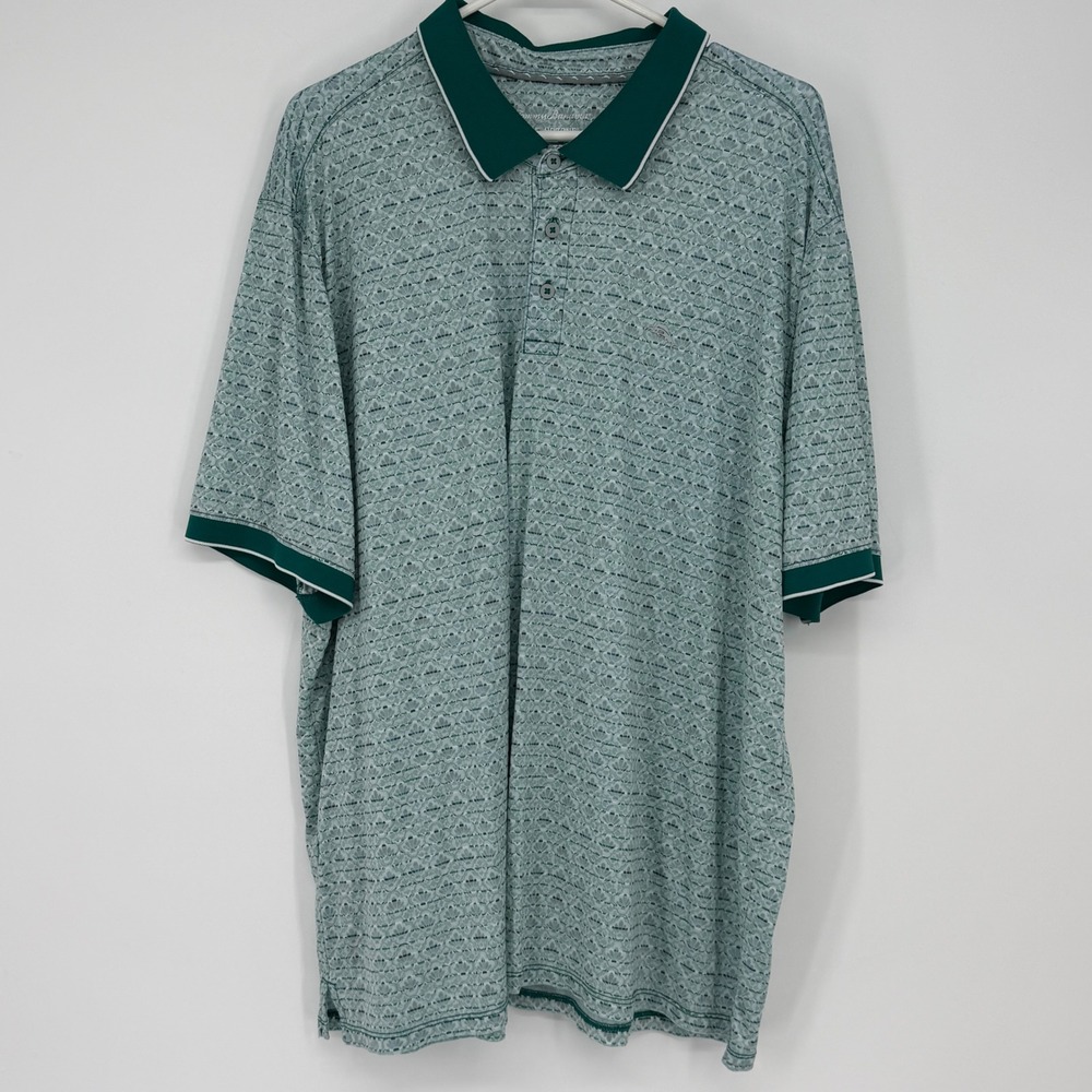 Tommy Bahama IslandZone Mens‎ XXXL Green Geometric Print Short Sleeve Polo Shirt